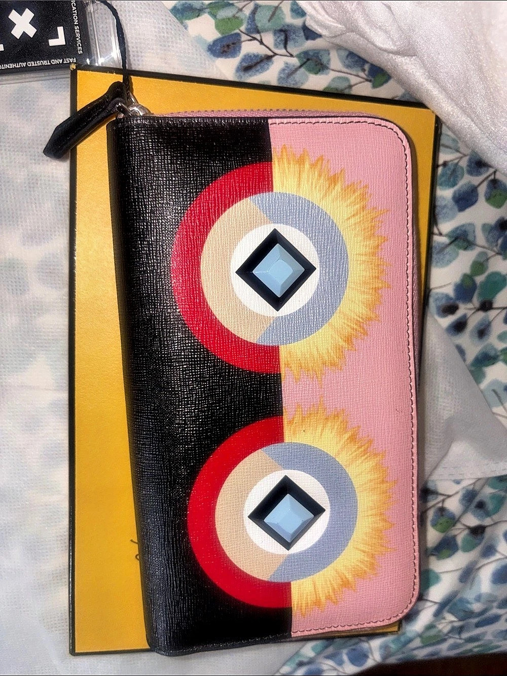 Fendi Bag Bugs Monster Eyes Zip-Around Continental Wallet Pink & Black
